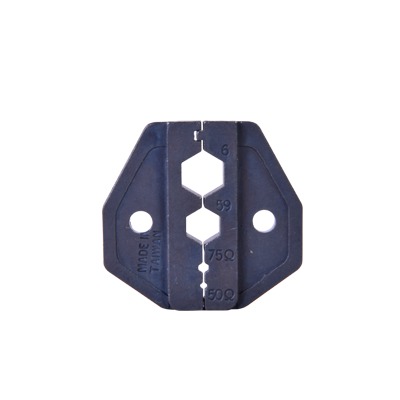 Mordaza para Plegar Conectores de Anillo en RG-6/U, RG-59/U, con tamaños 0.324, 0.255, 0.068 y 0.042.