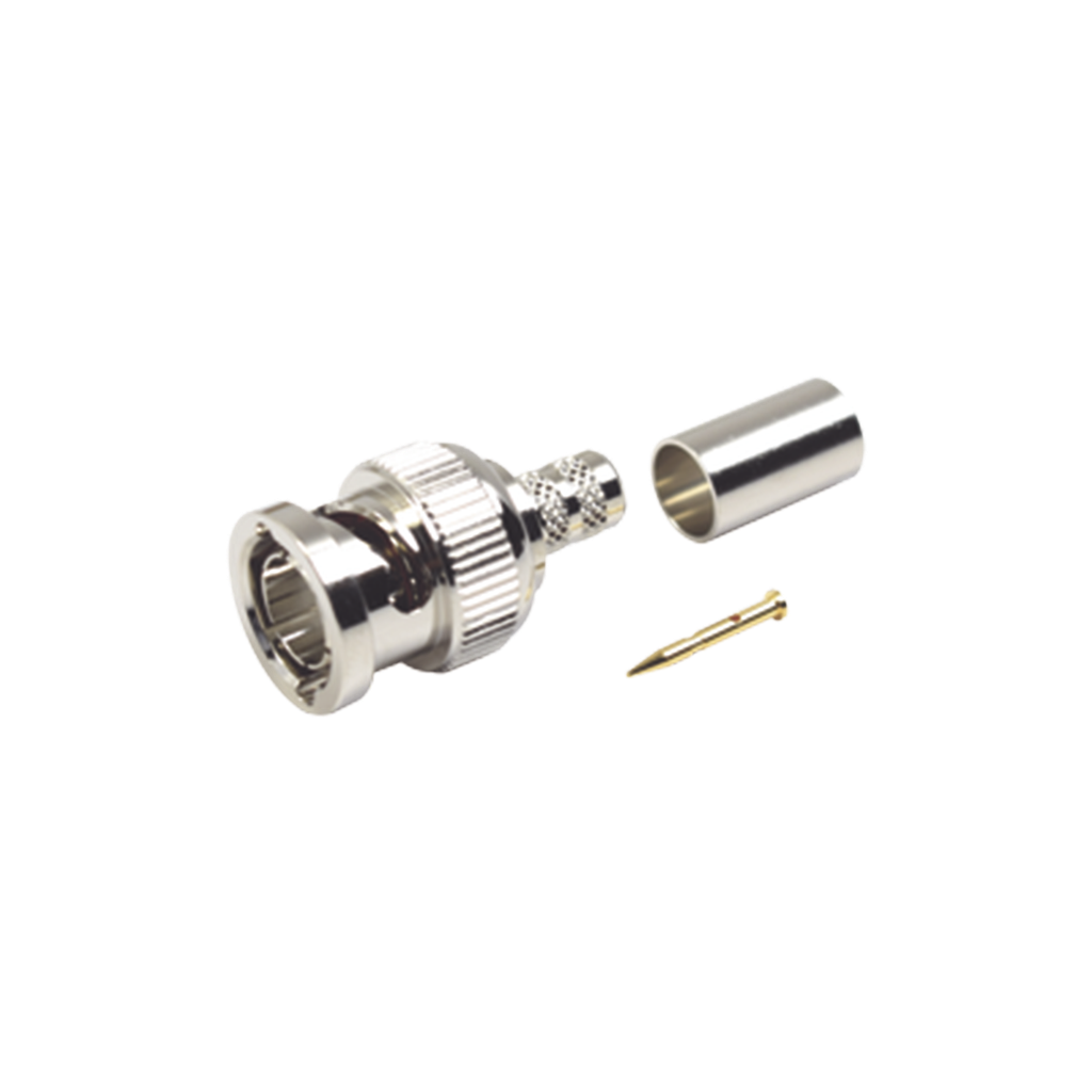 [RFB-1707-D2] Conector BNC Macho en 75 Ohm, Anillo Plegable para Coaxial 8279, RG-59/U, Níquel/ Oro/ Teflón.
