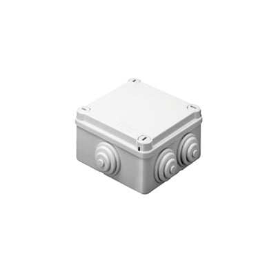 [GW-44-024] Caja Estanca de PVC Para Derivación y Conexión, 6 Entradas, Tapa con Tornillo de 1/4 de Vuelta, 100x100x50 mm (Área Interna), Uso Exterior IP55, Material que no Propaga el Fuego y Libre de Hálogenos