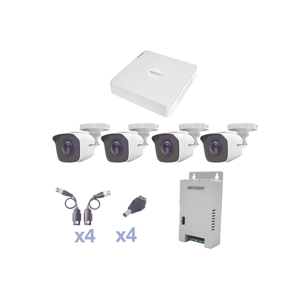 [KESTXLT4BW] KIT TurboHD 1080 Lite / DVR 4 Canales / 4 Cámaras Bala (exterior 2.8 mm) / Transceptores / Conectores / Fuente de Poder Profesional