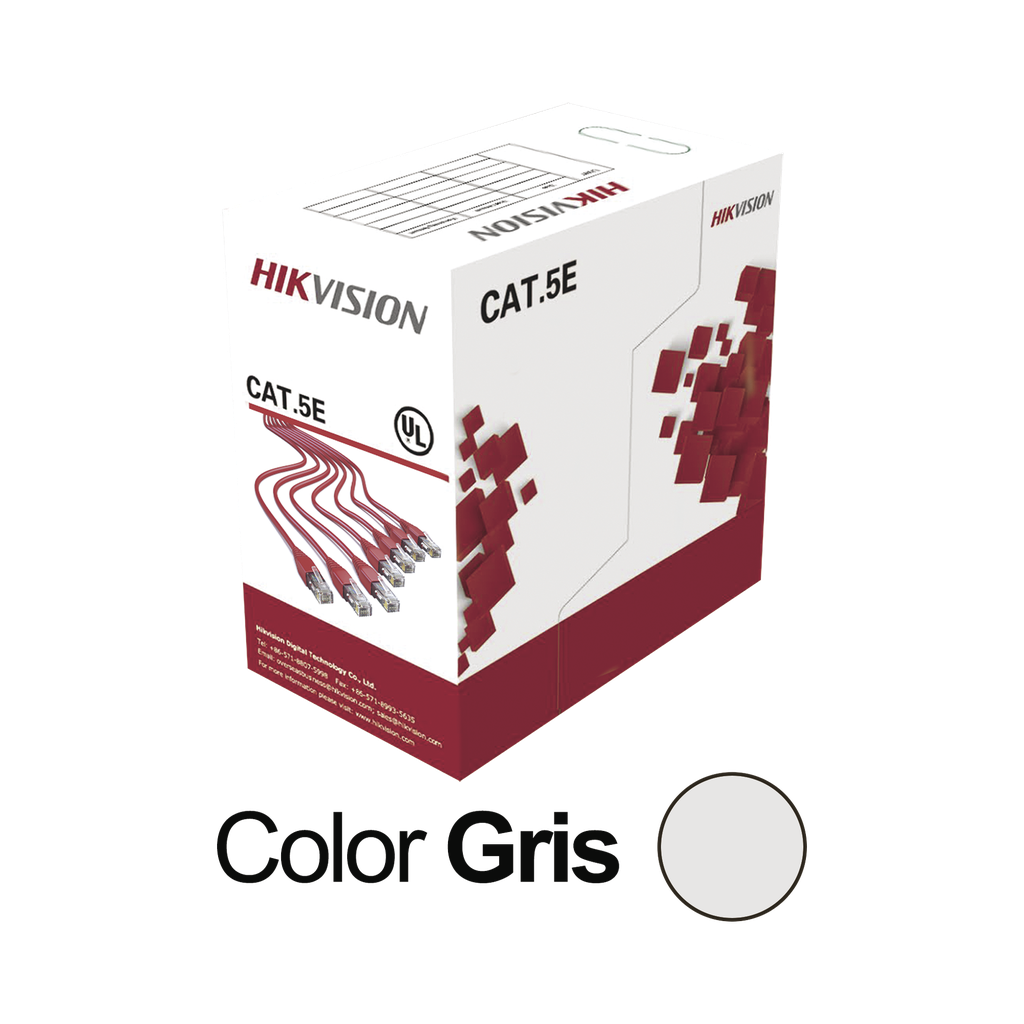 [DS-1LN5E-S] Bobina de Cable UTP 305 Metros / Cat5E (24 AWG) / Color Gris / PVC (CM) / Uso en Interior / 100% Cobre / Aplicaciones de CCTV y Redes de Datos