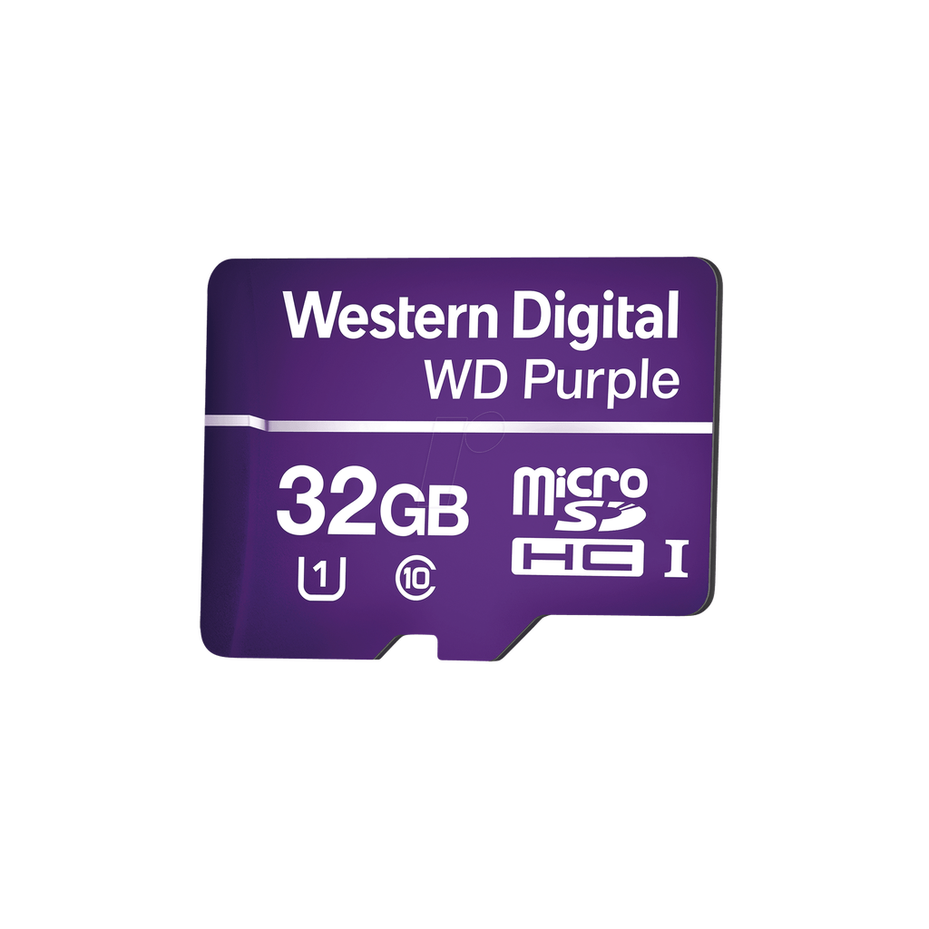 [WD32MSD] Memoria microSD de 32GB PURPLE, Especializada Para Videovigilancia, 10 VECES MAYOR DURACIÓN, 3 AÑOS DE GARANTIA
