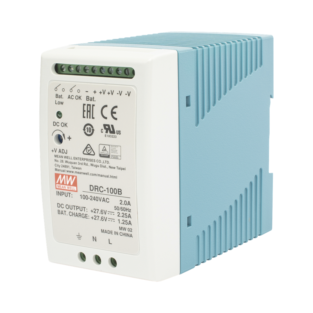 [DRC-100-B] Fuente de poder Riel Din 24V, 100W con Cargador de Bateria
