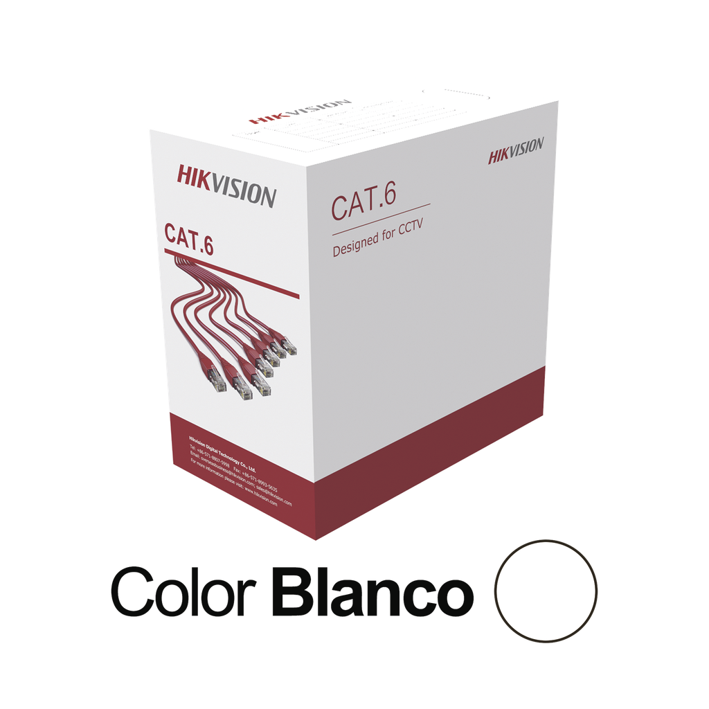 [DS-1LN6U-W/CCA] Bobina de Cable UTP 305 Mts / Cat 6 (24 AWG) / Color Blanco / PVC (CM) / Uso en Interior / CCA (Cobre con Aluminio) / Aplicaciones de CCTV y Redes de Datos