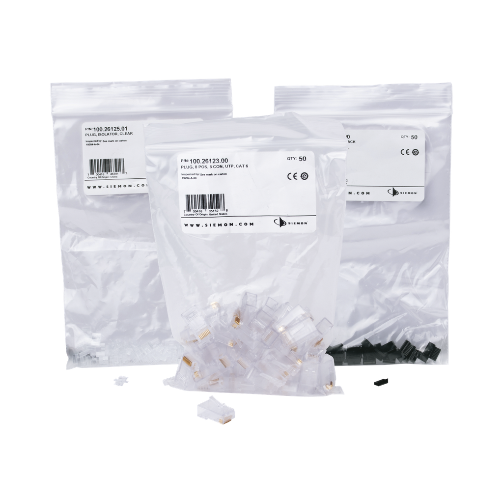[P6U-8-8] Plug RJ45 Cat6, Para Cable UTP  Calibre 23 a 26 AWG, Chapado en Oro de 50 micras, Bolsa con 50 piezas