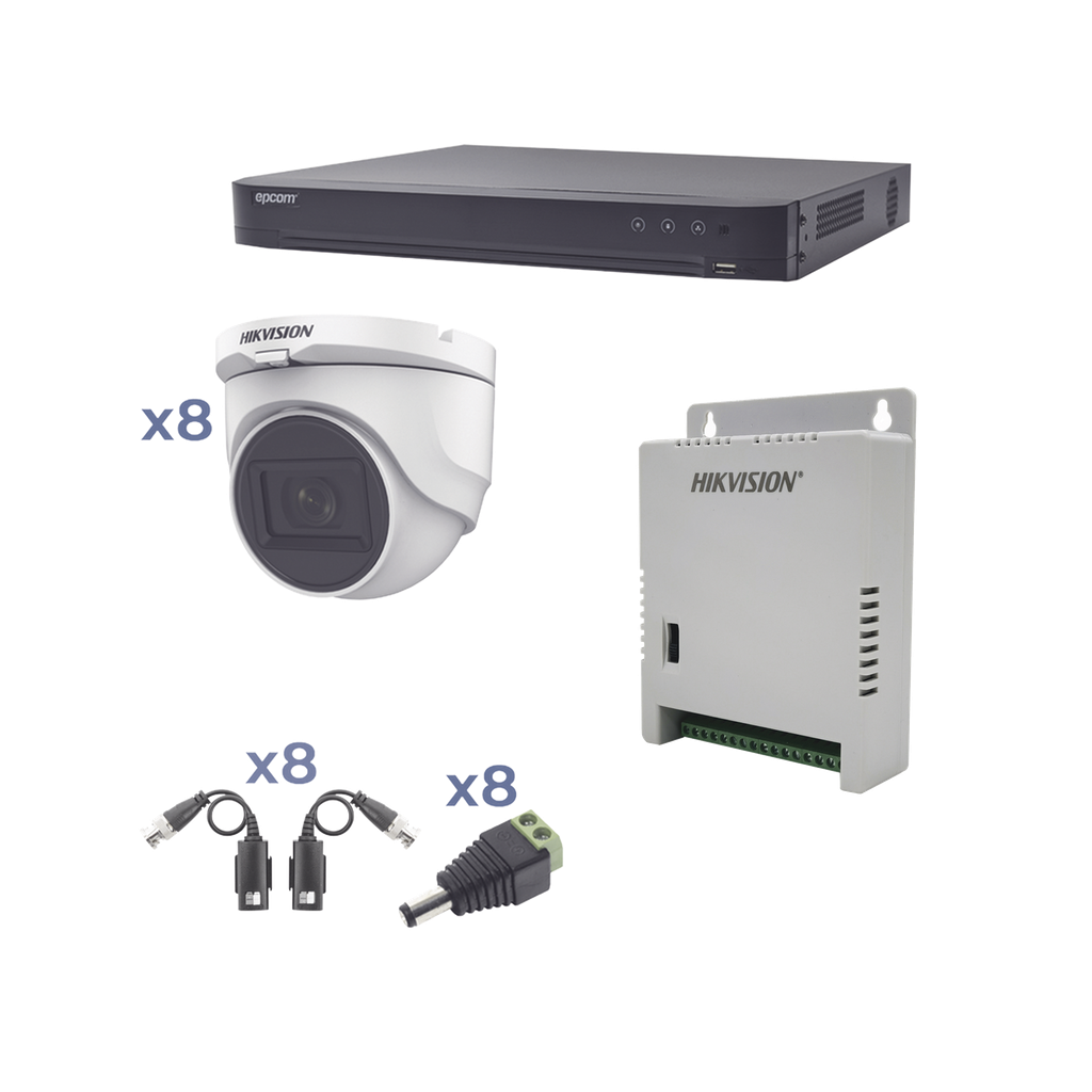 [KH1080P8DW] Kit TURBOHD 1080p / DVR 8 Canales / 8 Cámaras Turret (exterior 2.8 mm) / Conectores / Transceptores / Fuente de Poder Profesional hasta 15 Vcc para Larga Distancia