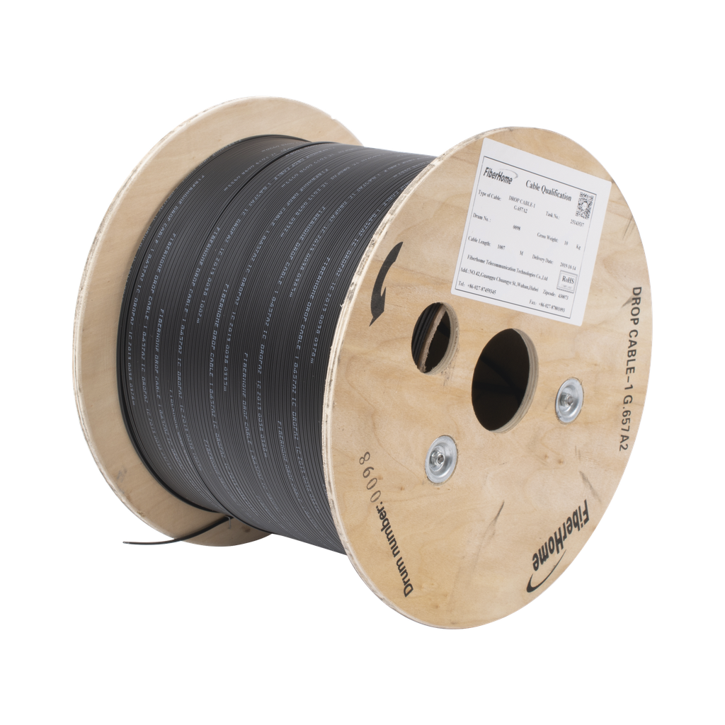 [IC-DROPA2-1C] Carrete de 1 km de Fibra Óptica Drop, Interior/Exterior G.657A2 Monomodo de 1 hilo (unifibra), Dieléctrica, Forro Negro