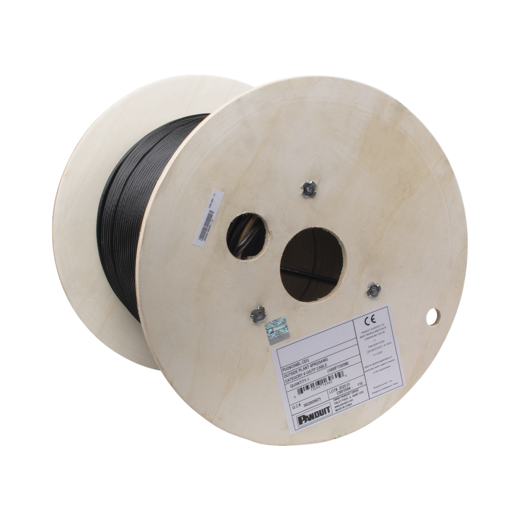 [PUO6C04BL-CEG] Bobina de Cable UTP de 4 Pares, PanNet, Para Exterior con Gel, Cat6 (23 AWG), Industrial para Climas Extremos, Color Negro, 305 m