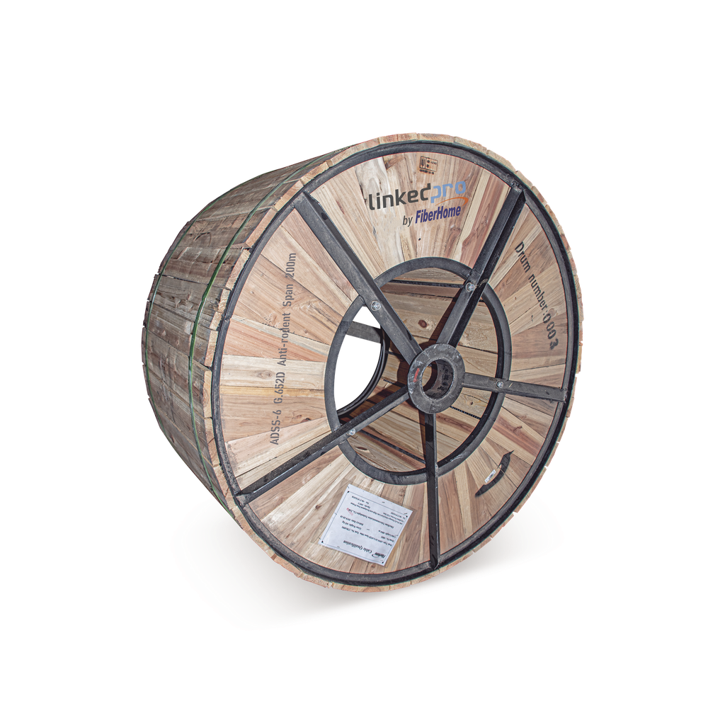 [OC-ADSS-ARMD-06C/4KM] Carrete de 4 km de Fibra Óptica Aérea (ADSS) G.652D Armada Anti roedor, Dieléctrica, Monomodo 6 Hilos, Span 200