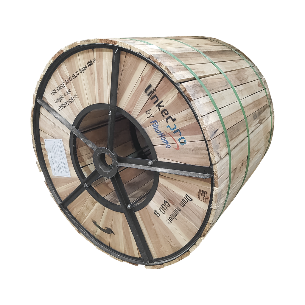 [GYFC-8Y-24C-S100/4KM] Carrete de 4 km de Fibra Óptica Aérea Figura 8 G.652D, Monomodo de 24 Hilos, Exterior, Span 100, Loose Tube