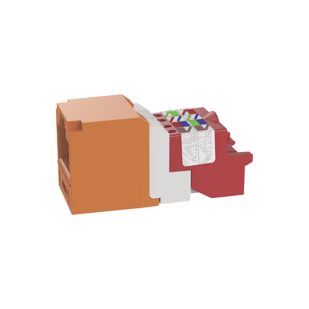 Conector Jack RJ45 Estilo T, Mini-Com, Categoría 5e, de 8 posiciones y 8 cables, Color Naranja