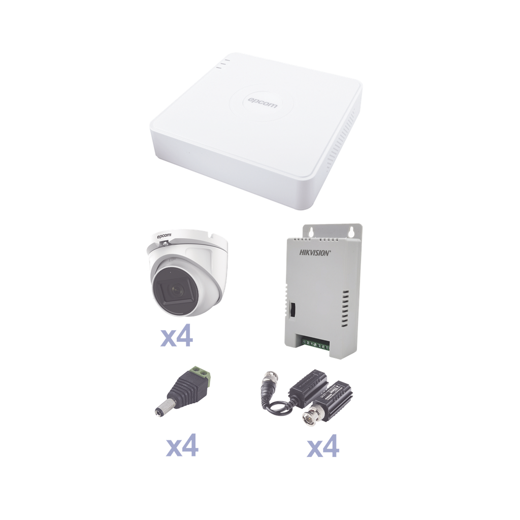 [KEVTX8T4EG/A] KIT TurboHD con Audio 1080p / DVR 4 Canales / 4 Cámaras Domo (exterior 2.8 mm) / Transceptores / Conectores / Fuente de Poder / AUDIO POR COAXITRON