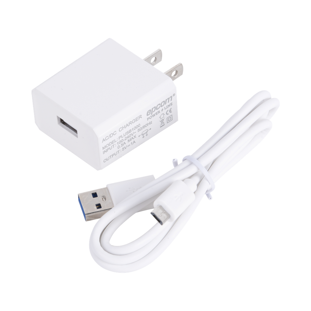 [PLUSB1000V] Cargador Micro-USB Profesional de 1 Puerto / 5 VCC / 1 Amper Para Smartphones y Tablets / Voltaje de Entrada de 100-240 VCA