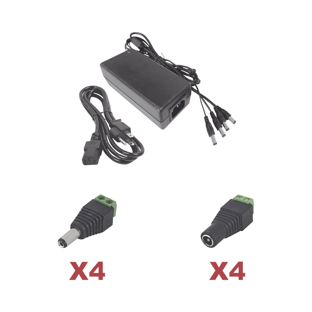 Kit con fuente EPCOM POWER LINE con salida de 12 Vcc a 5 Amper con 4 salidas / Incluye conectores JR52 y JR53