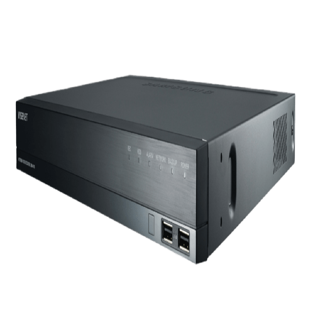 NVR 32 Megapíxel / 8 canales / 8 puertos PoE+ / H.265 & WiseStream / P2P Wisenet / Entradas y Salidas de Alarma