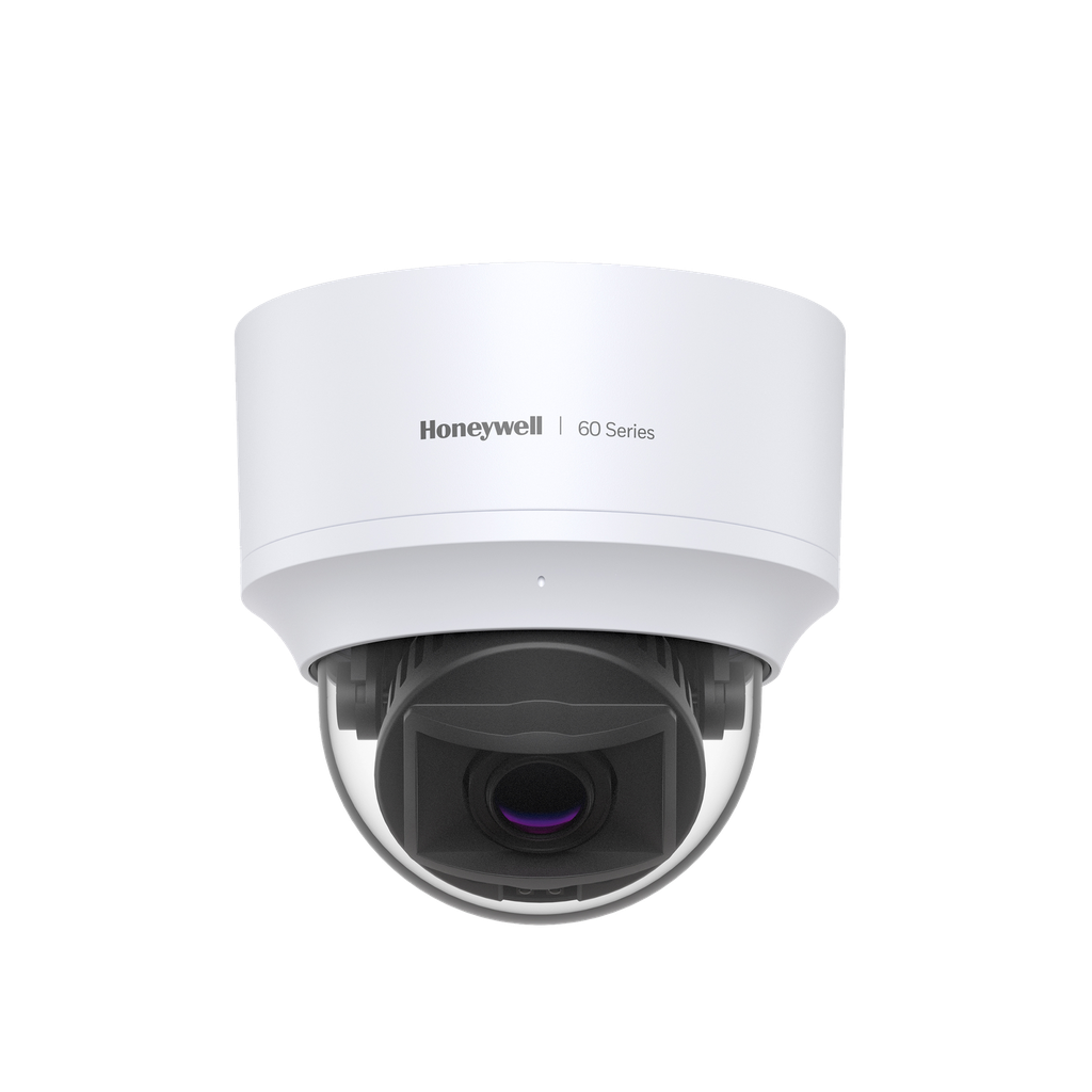 HC60W35R2 Domo IP 5 MP / Lente Mot. 2.7 a 13.5 mm / Interior / 30 mts IR / H.265 / NDAA / ONVIF / IP52 / IK10 / Detección Sabotaje / Movimiento / Rostros / Intrusión / Merodeo / Objeto Abandonado / Audio I/O / PoE / Serie 60 / Honeywell Security