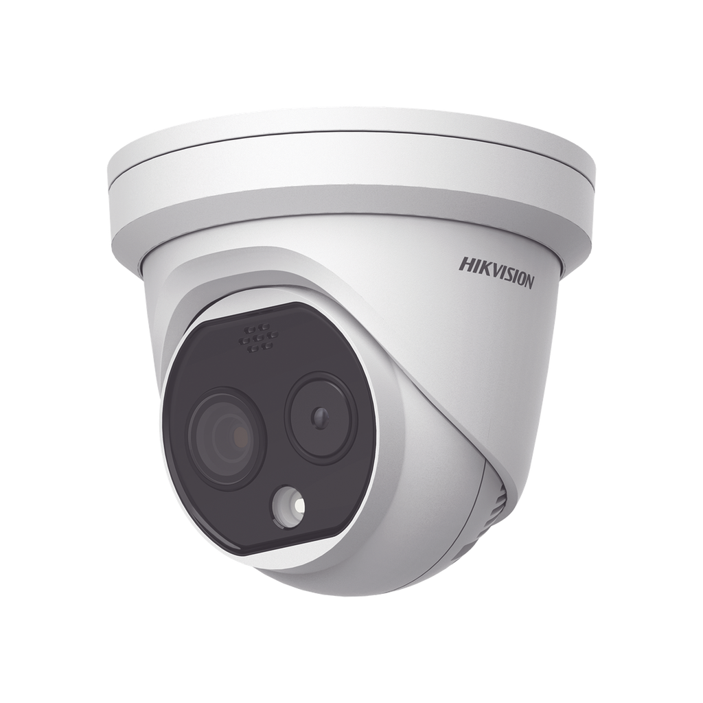 [DS-2TD1228-7/QA] Turret IP Dual / Térmica 6.9 mm (256 x 192) / Óptico 6.4 mm (4 Megapixel) / Termométrica / Detección de Temperatura / PoE /Exterior IP66 / Sirena y Luz Intermitente Integrada / MicroSD
