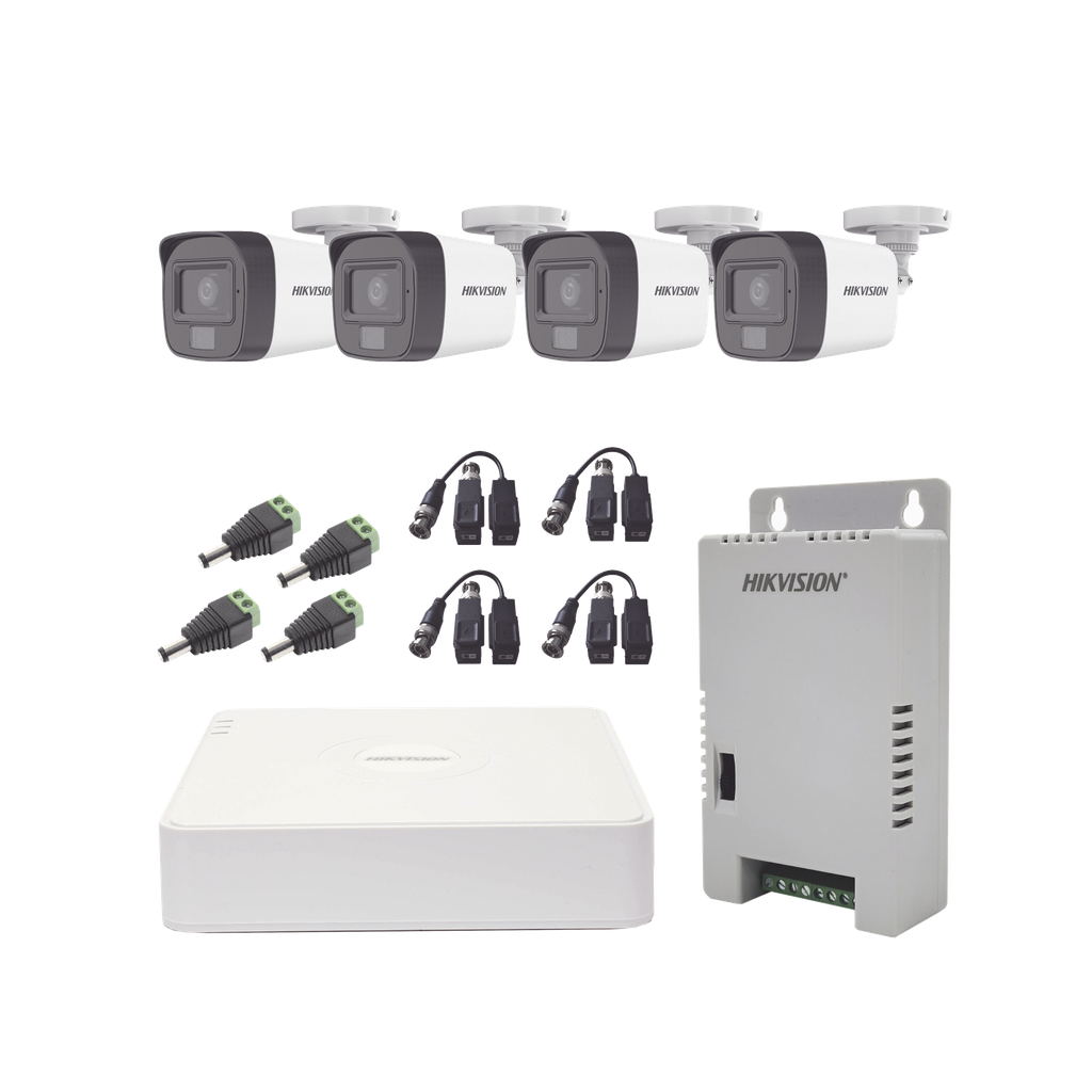 [KH1080P4BSFH] Kit TURBOHD 1080p / DVR 4 Canales / 4 Cámaras con Micrófono Integrado y 101° Visión / Luz Blanca + IR Visión Nocturna / Transceptores / Conectores / Fuente de Poder Profesional Compacta
