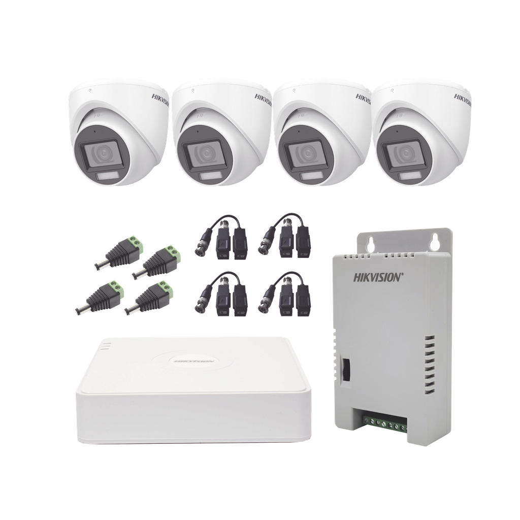 [KH1080P4ESFH] KIT TurboHD 1080p / DVR 4 Canales con audio por coaxitron / 4 Cámaras con Micrófono y  106° Visión/  luz blanca + IR visión nocturna  / Transceptores / Conectores / Fuente de Poder Profesional