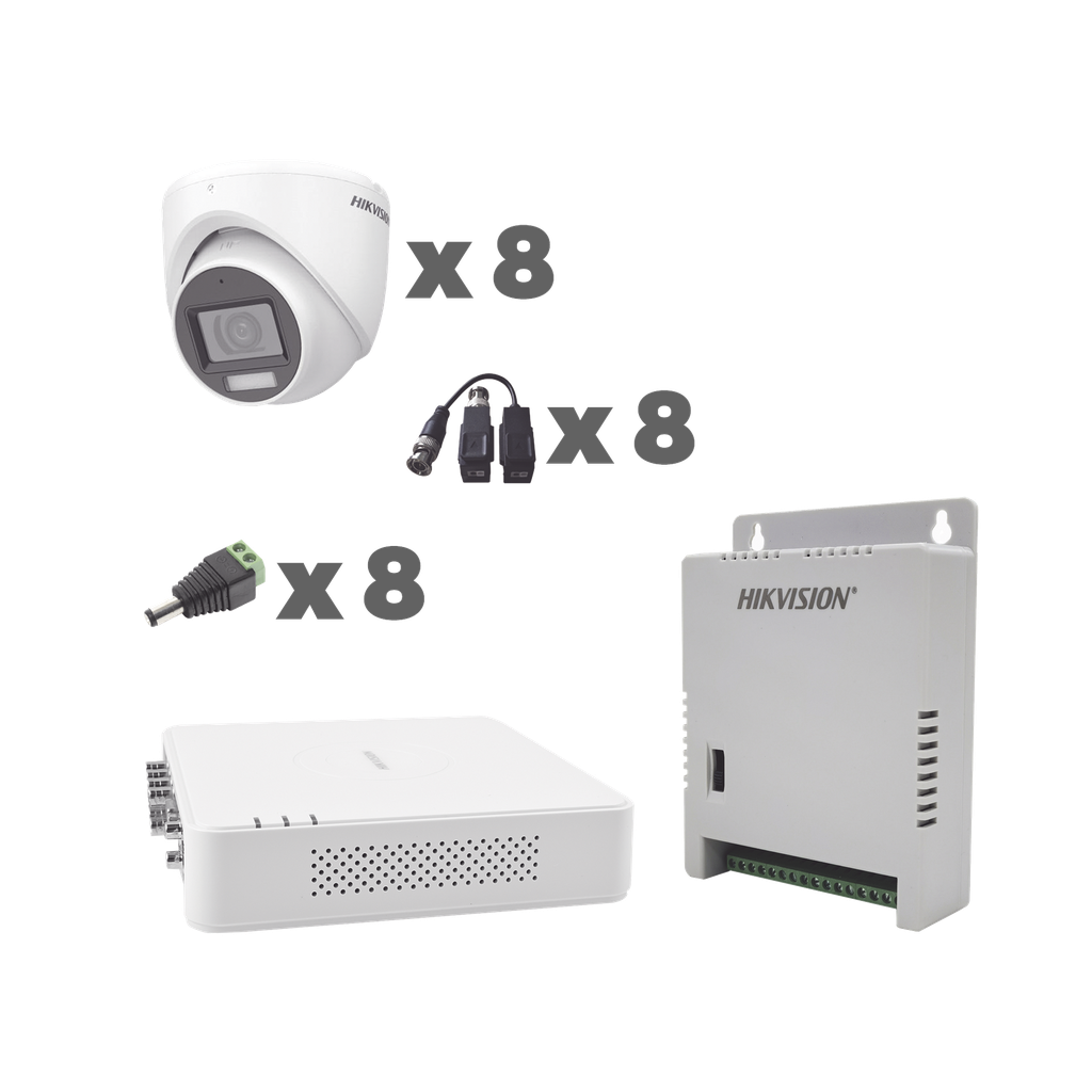 [KH1080P8EWFH] KIT TurboHD 1080p / DVR 8 Canales con audio por coaxitron / 8 Cámaras con Micrófono Integrado 101° Visión/  luz blanca + IR visión nocturna  / Transceptores / Conectores / Fuente de Poder Profesional
