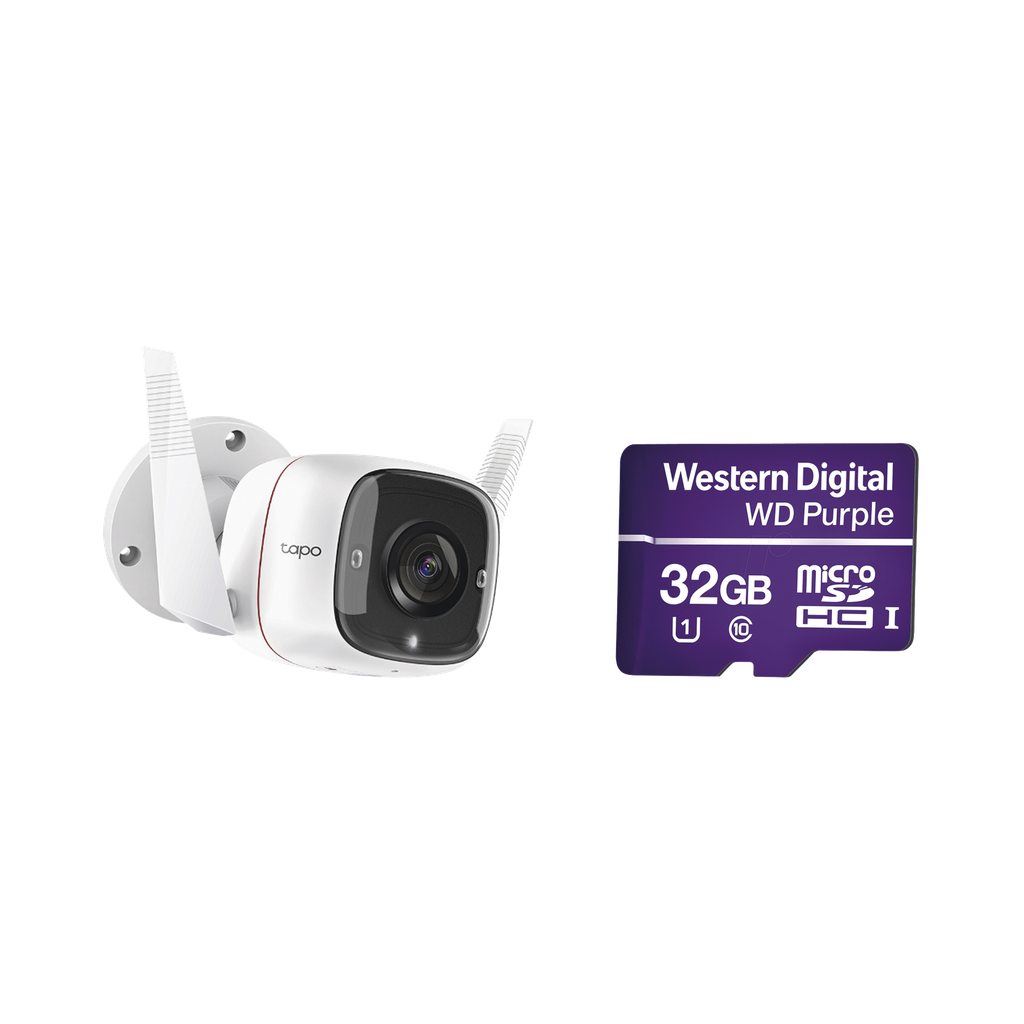 [TAPOC310/WD32] Kit de Cámara IP Wi-Fi / Incluye 1 Pieza Modelo TAPOC310 / 2 Megapixel / Audio Doble Vía / Utiliza la App Tapo / 1 Memoria Micro SD Modelo WD32MSD