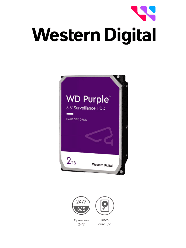 [WD23PURZ] Disco Duro PURPLE de 2TB / 3 AÑOS DE GARANTÍA / Para Videovigilancia