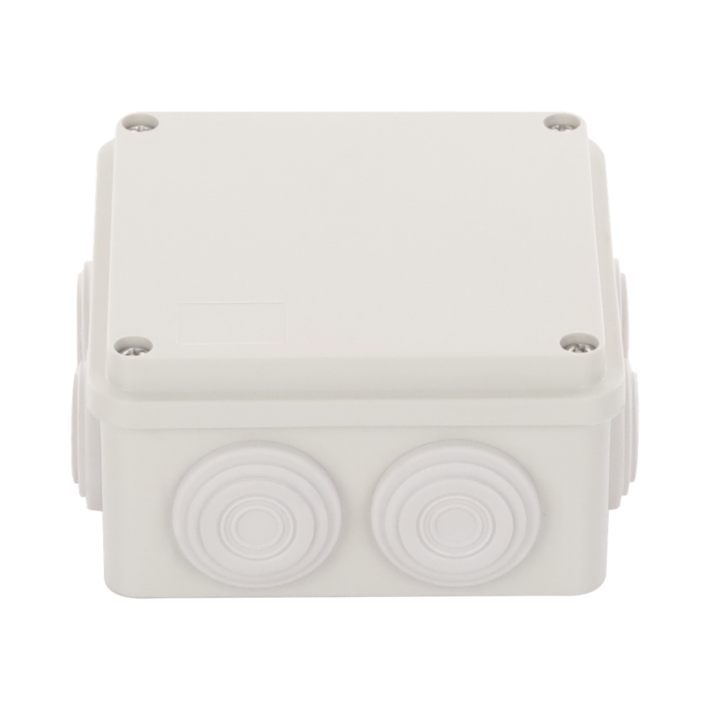 [PST-1010-ER] Caja Derivación-Conexión de Plástico (100 X 100 X 54 mm) con 7 Glándulas de Goma. Para Instalaciones Comerciales, Residenciales e Industriales. Incluye Tornillería para su Tapa.