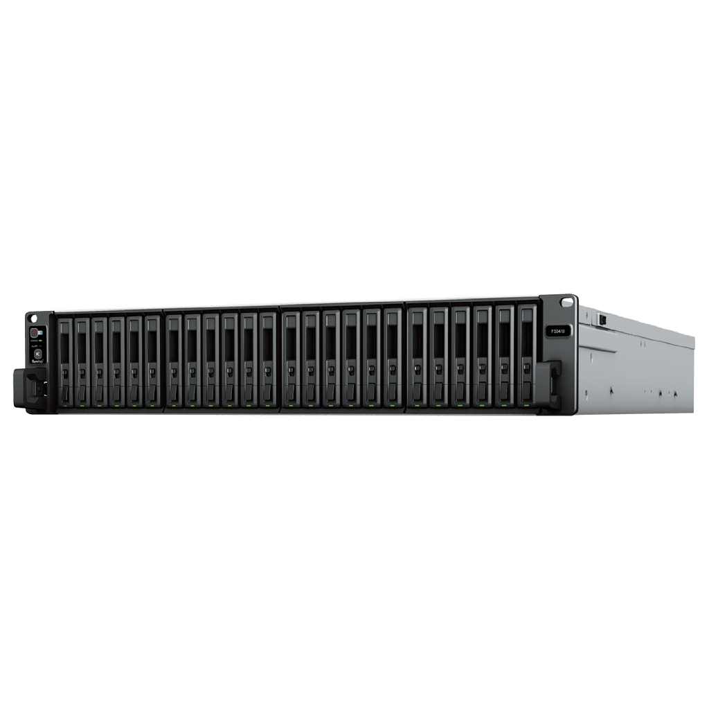 Servidor de Almacenamiento FlashStation FS3410 | 24 Bahías SSD SATA 2.5 | Intel Xeon D-1541 8 Núcleos | 16 GB RAM (Ampliable a 128 GB) | 356,500 IOPS Lectura | 129,400 IOPS Escritura | 4 Puertos 1GbE + 2 Puertos 10GbE