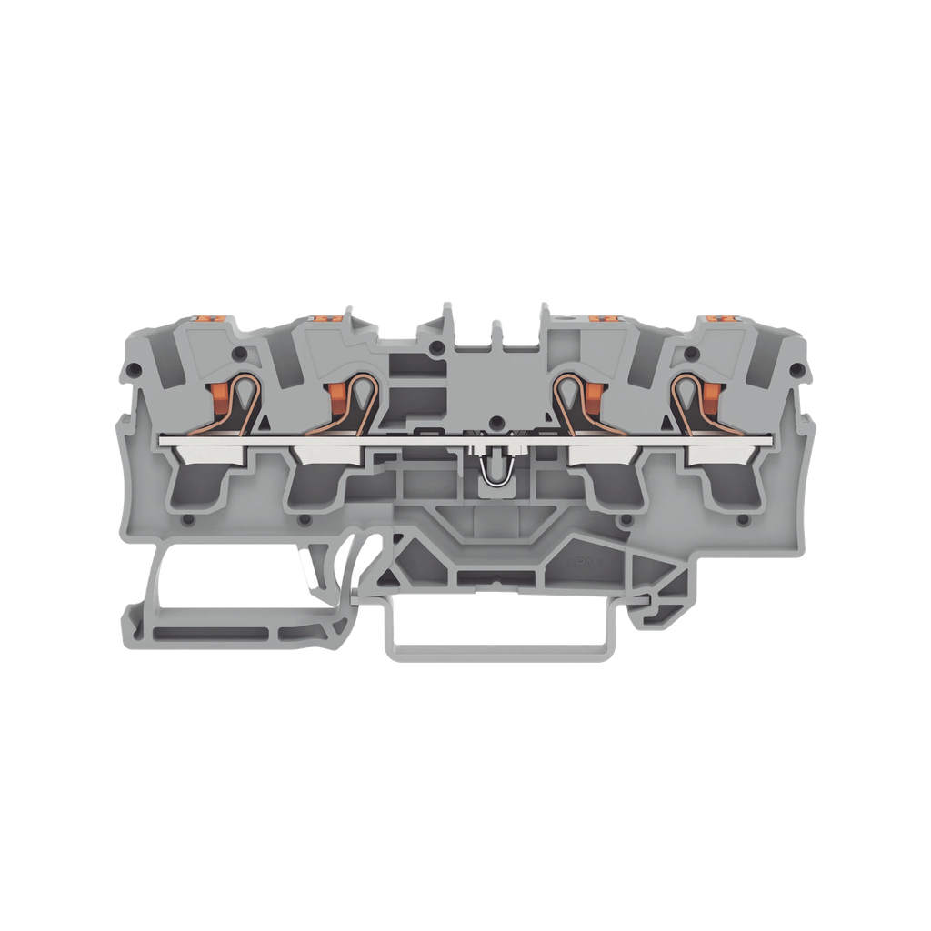 Borna de Paso, 4 Conductores, Push-in CAGE CLAMP, 4 mm², 32 A, 800 V, ATEX/IECEx, Carril DIN, Gris