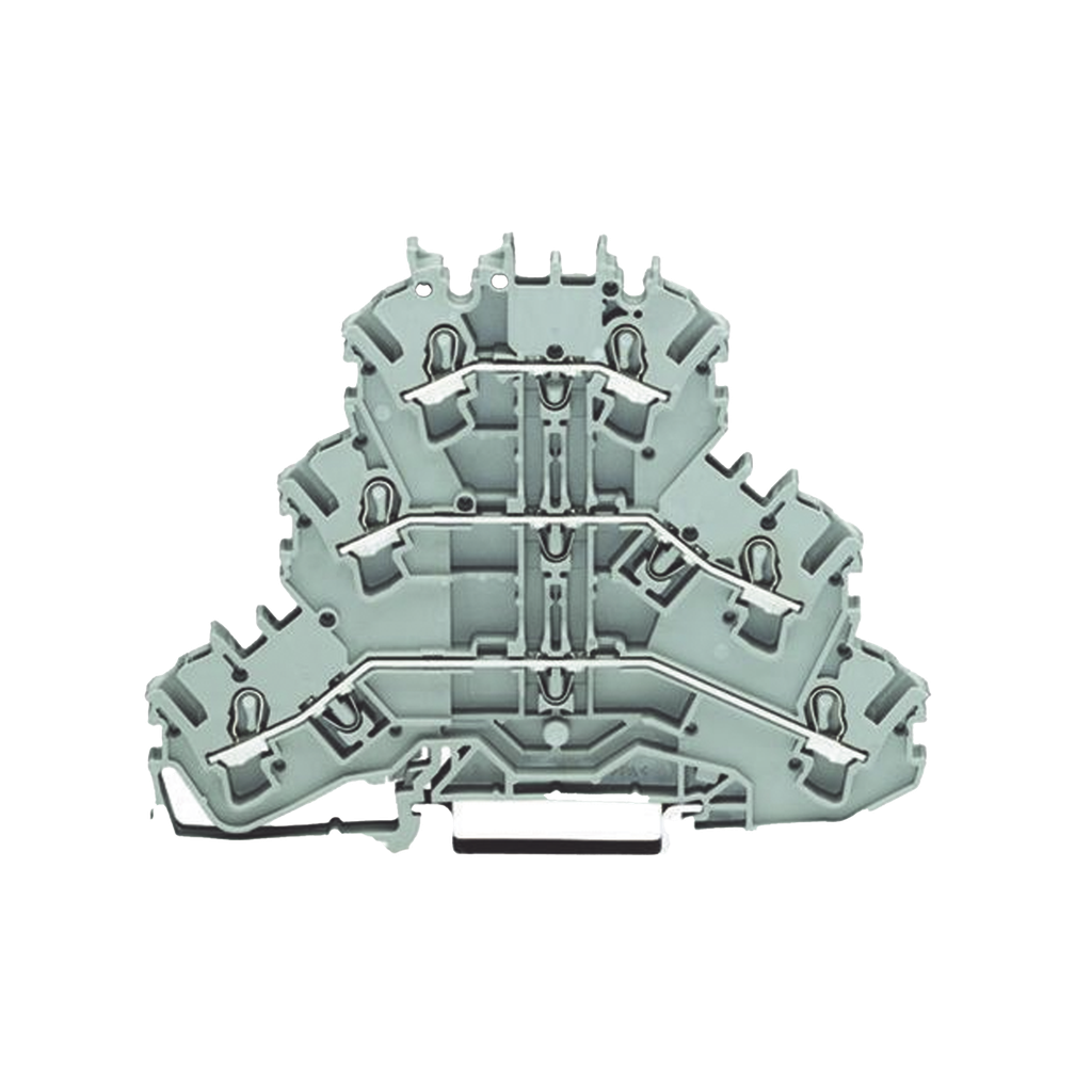 Borna de Tres Pisos, Push-in CAGE CLAMP, 2,5 mm², 24 A, 500 V, Triple Nivel L/L/L, Aplicaciones Ex e II, Carril DIN 35, Gris