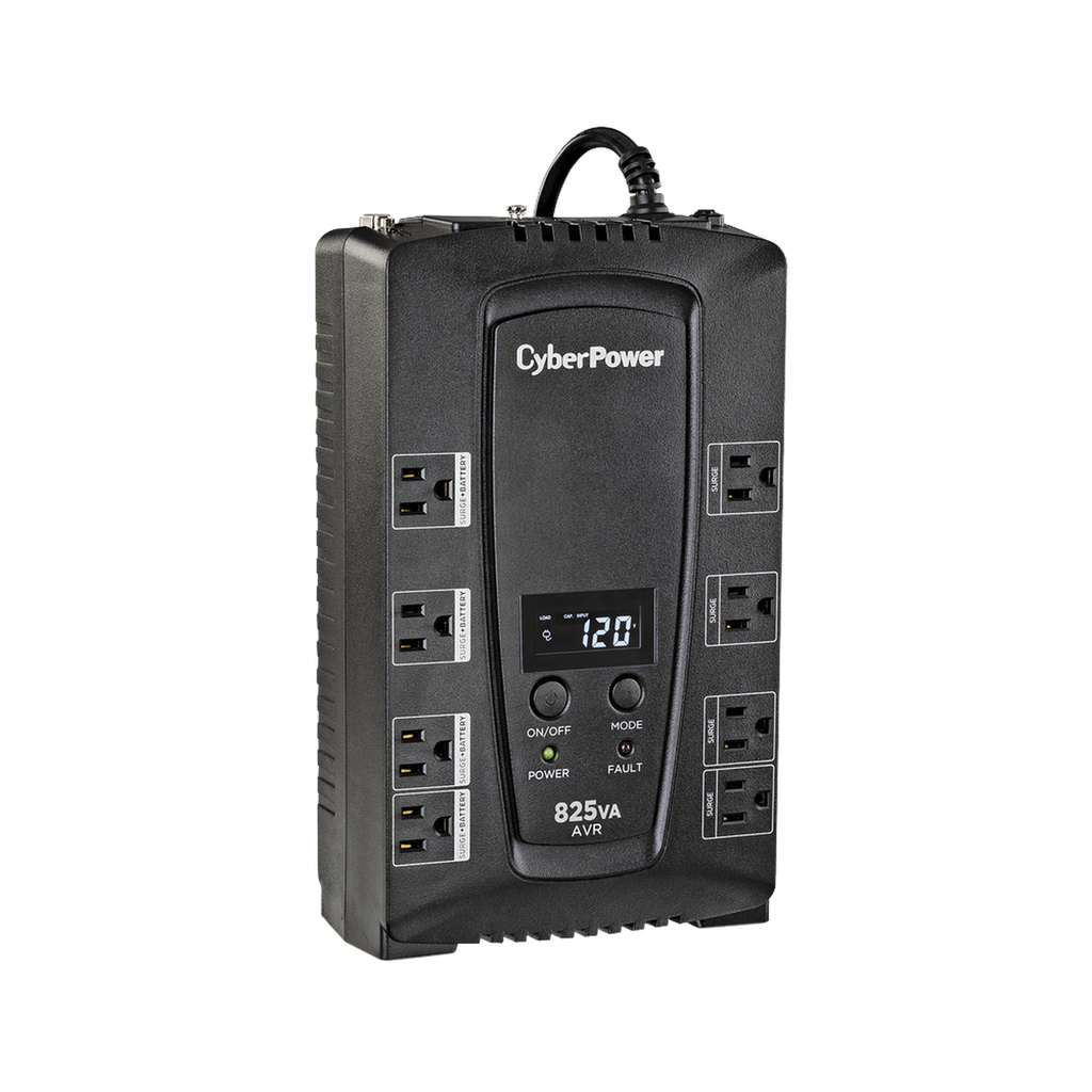 UPS de 825 VA/450 W, Topología Línea Interactiva, Entrada 120 Vca NEMA 5-15P, Tipo Gabinete Compacto, Con 8 Tomas NEMA 5-15R
