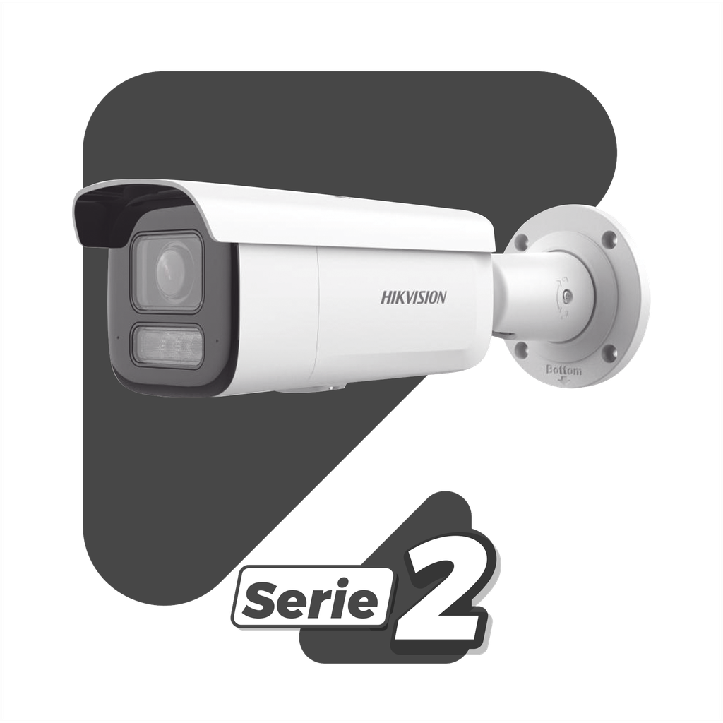 [Dual Light + 2 Micrófonos Integrados] Bala IP 2 Megapixel / Lente Mot. 2.8 a 12 mm / 60 mts Luz Blanca + 60 mts IR / ACUSENSE / Exterior IP67 / IK10 / WDR 120 dB / PoE+  / Alarmas I/O / Micro SD / Metal / IK10 / ACUSEARCH