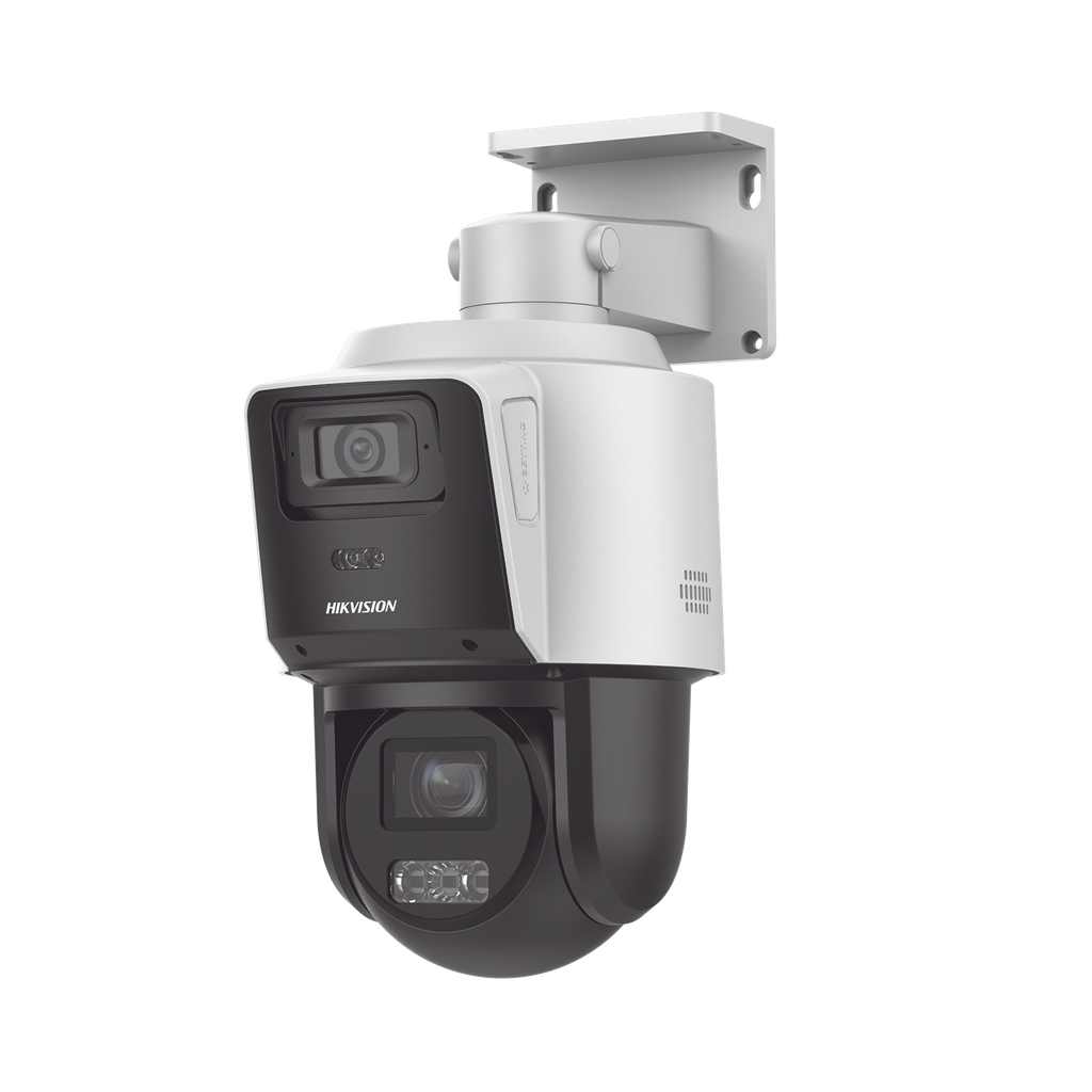 DS-2SE3C404MWG-E/14 [TandemVu] PTZ IP 4 Megapixel con Cámara Panorámica 4 Megapixel / 4X Zoom / Dual Light (40 mts IR + 30 mts Luz Blanca) / ACUSENSE / IP66  / PoE+ / DARKFIGHTER / Micro SD / Incluye Base para Techo o Pared