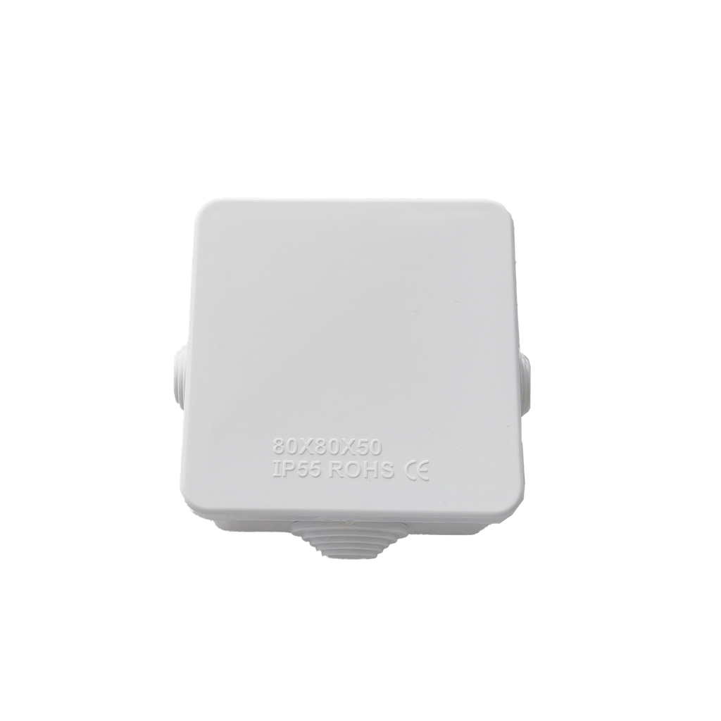 [LP-WBX-80] Caja de Conexiones Impermeable IP55 con 4 Entradas, 80 x 80 x 50 mm, para Instalaciones Industriales, Comerciales y Residenciales, Incluye Tornillería para su Instalación