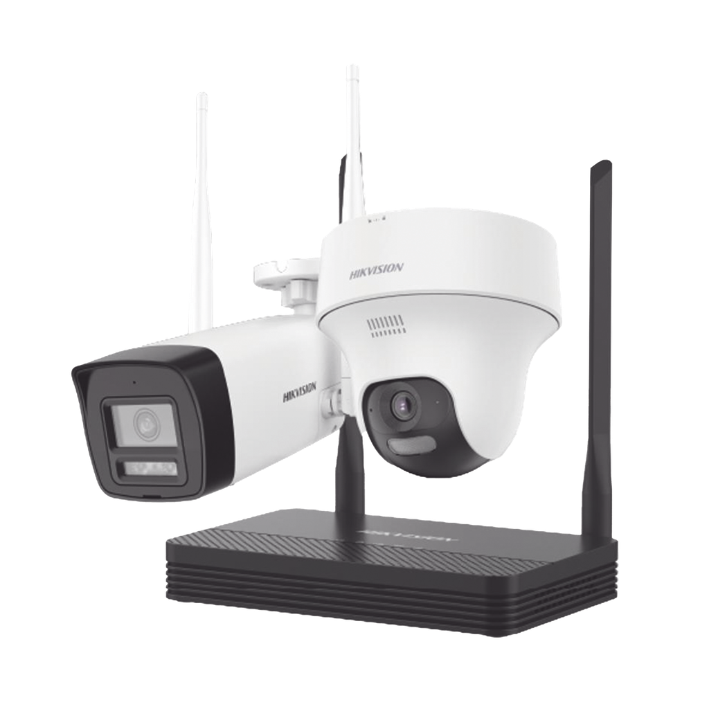 [NKS424W02H] Kit IP Inalámbrico 4 Megapixel / NVS 4 Canales / 1 Cámara Bala Exterior + 1 Cámara Turret Interior con Lente 2.8 mm y Dual Light / Audio Bidireccional (Micrófono y Bocina) / Soporta Micro SD de 512 GB