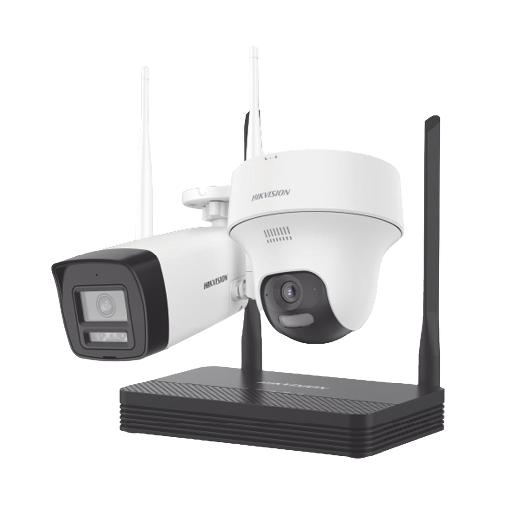 [NKS422W02H] Kit IP Inalámbrico 2 Megapíxel / NVS 4 Canales / 1 Cámara Bala Exterior + 1 Cámara Turret Interior con Lente 2.8 mm y Dual Light / Audio Bidireccional (Micrófono y Bocina) / Soporta Micro SD de 512 GB