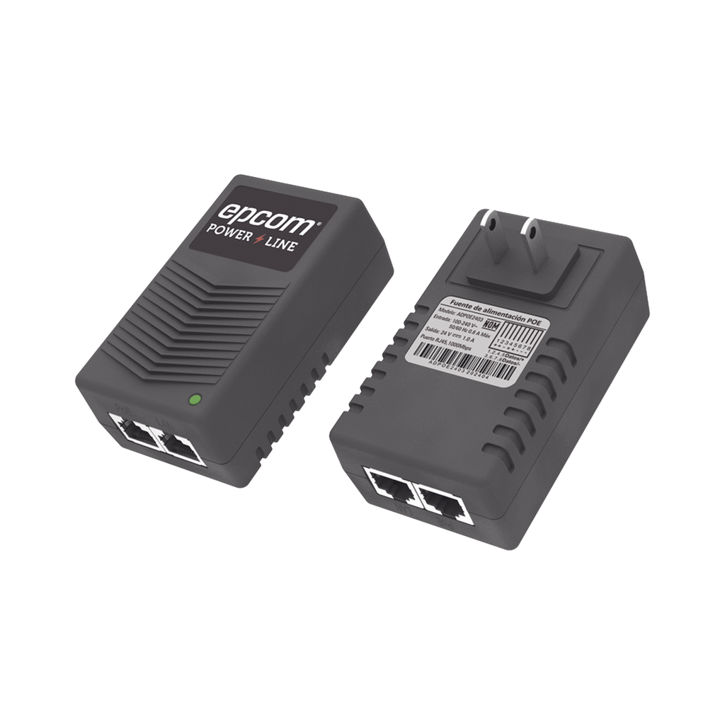 Adaptador de pared / Inyector PoE / 24 Vcc / 1 A / Controlado por chip IC / Protección contra OV, OC, SC, UV/  Fácil de instalar