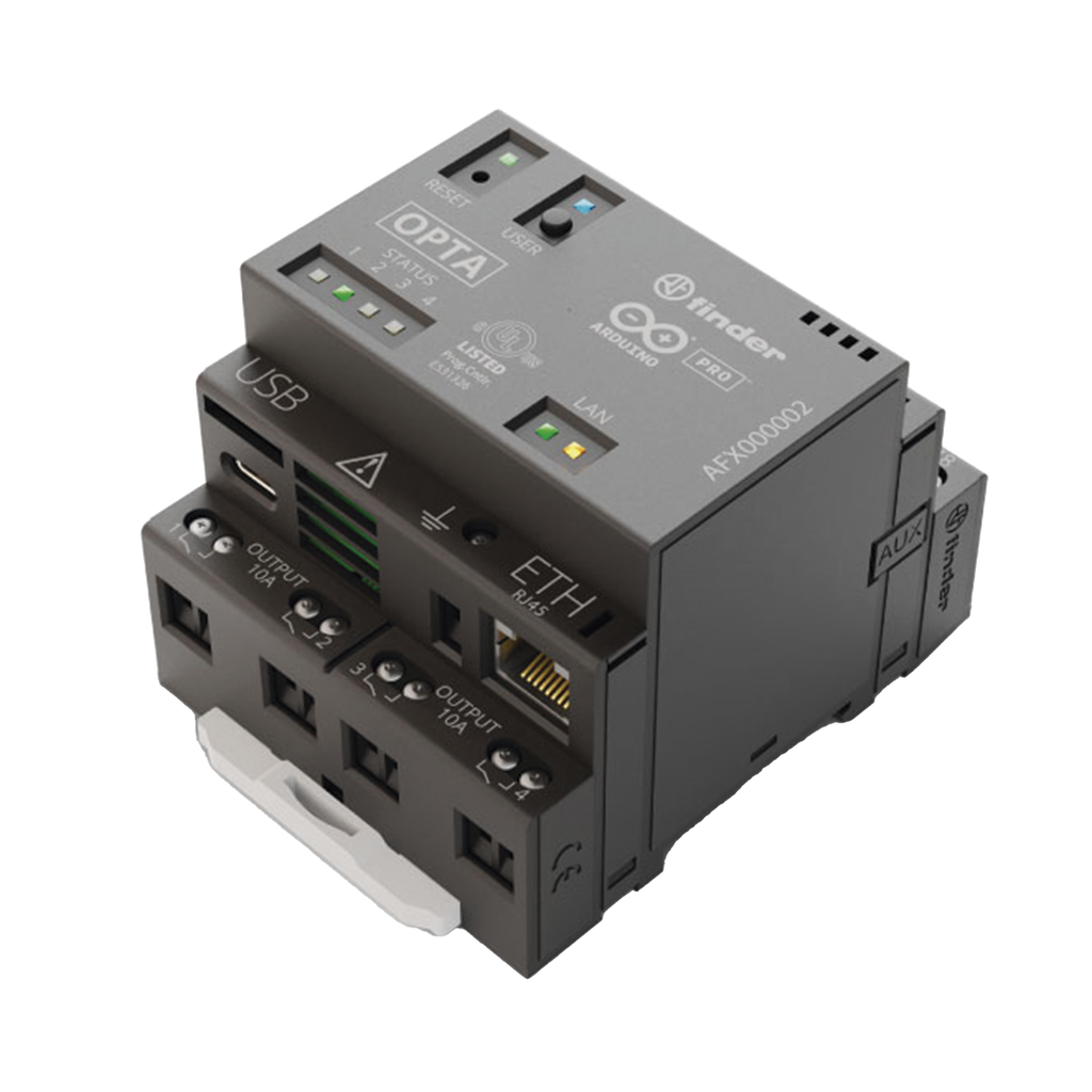 PLC Industrial Arduino Opta / Micro PLC IoT / Dual-core STM32H747XI / 8 Entradas Analógicas-Digitales / 4 Relés 10A / Ethernet / RS-485 / WiFi / Bluetooth / Programación IEC-61131-3 / IP20