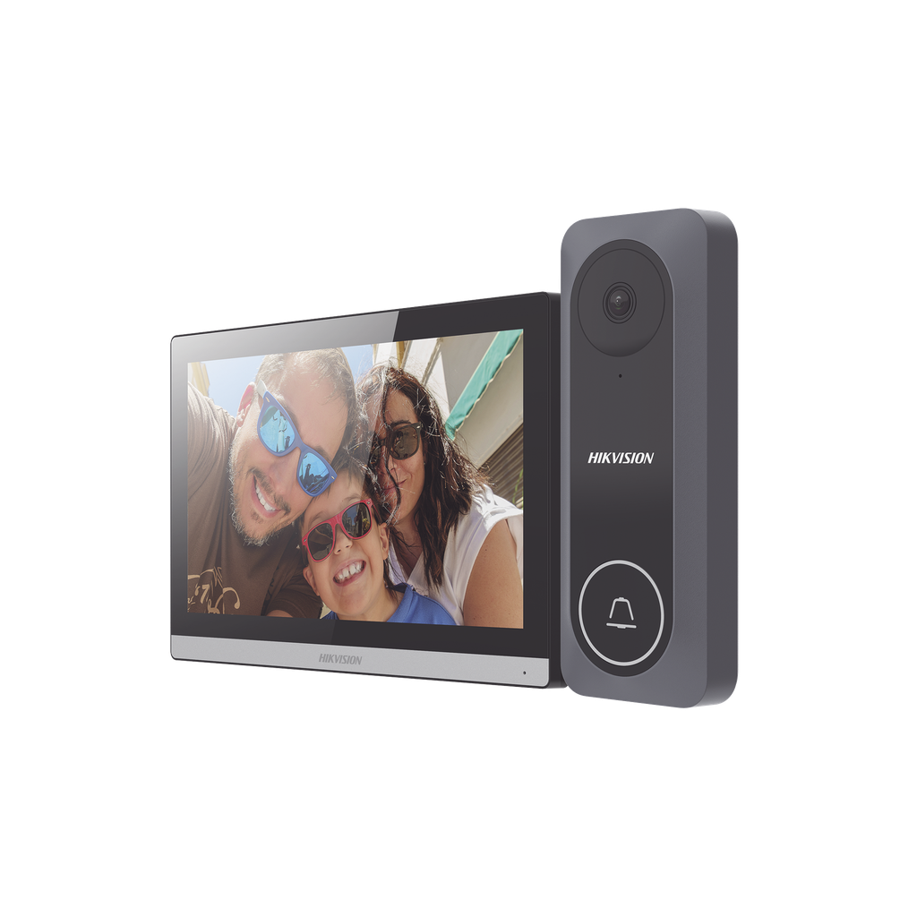 [DS-KIS312-P] Kit de Videoportero Hibrido TurboHD con Pantalla LCD touch de 7 Wi-Fi / Frente de Calle para Exterior de Policarbonato / 720p (1 Megapíxel )130° de Visión (Gran Angular) / Llamada a App Hik-Connect
