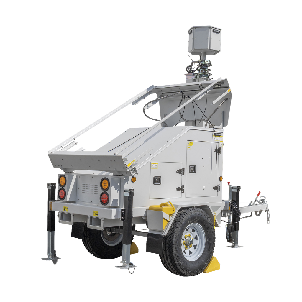 PST-VTS-3P Traila / Remolque con Mástil Retráctil de 7.5 m. para Videovigilancia o Iluminación, con Bases para Instalar Paneles Solares y Baterías (No incluidos)
