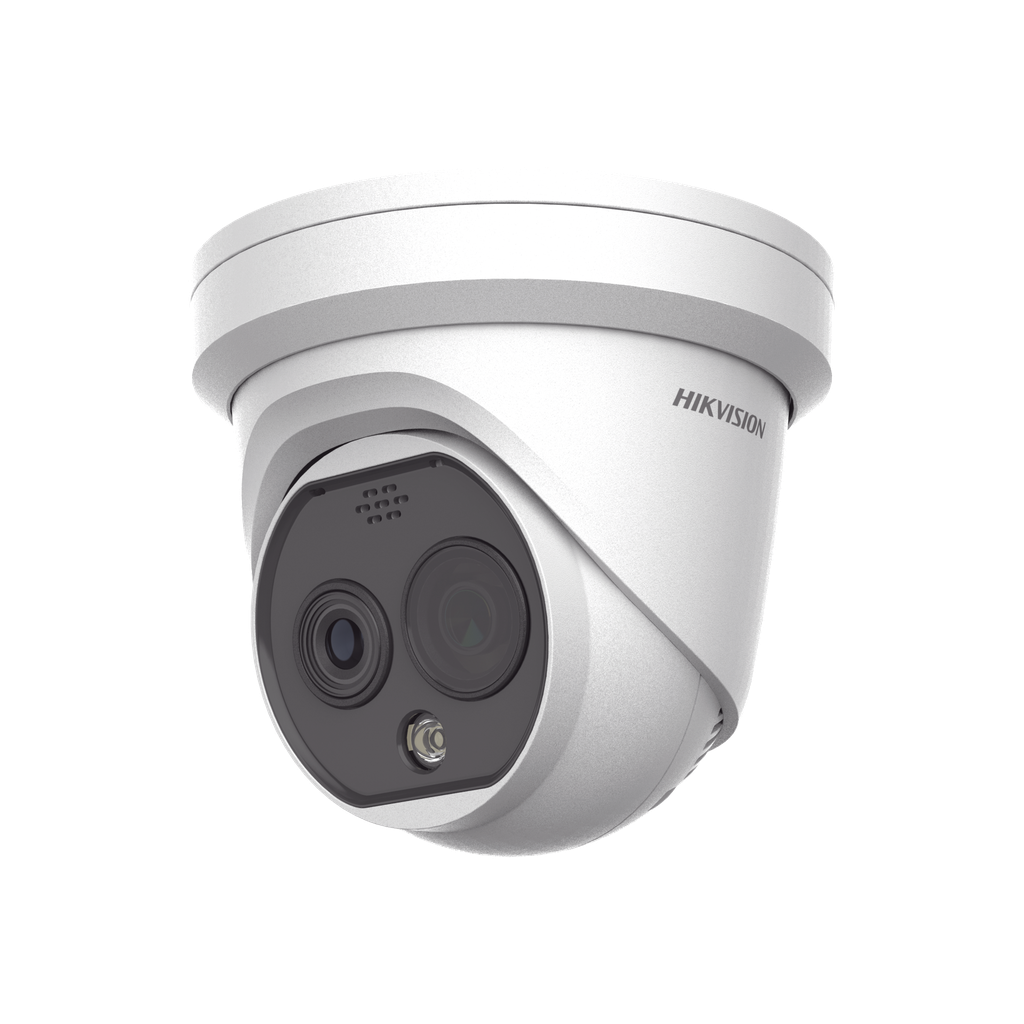 [DS-2TD1228T-2/QA(B)] Turret IP Dual / Térmica 2.1 mm (256 x 192) / Óptico 2.2 mm (4 Megapixel) / Termométrica / Detección de Temperatura / PoE /Exterior IP66 / Sirena y Luz Intermitente Integrada / MicroSD