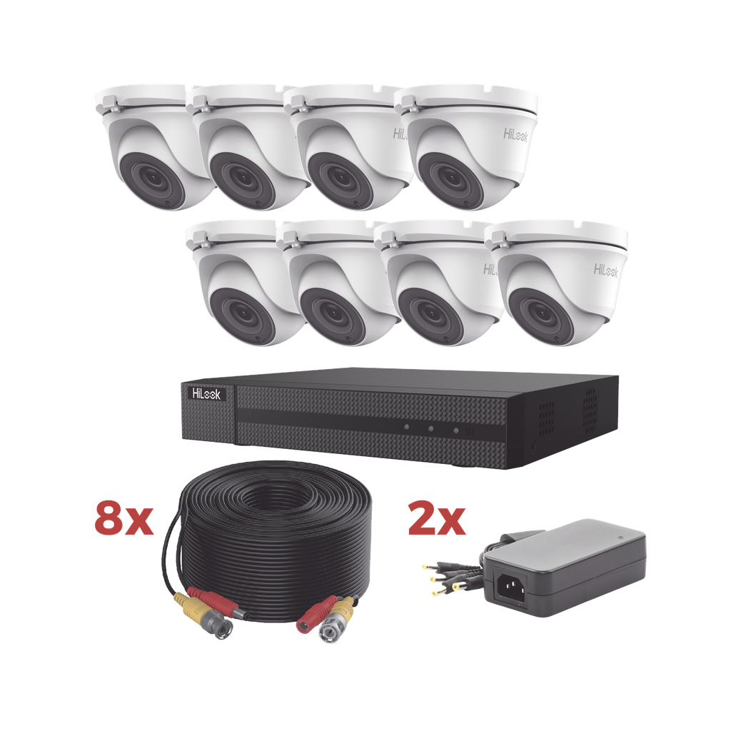 [HL1080P8E] Kit TurboHD / DVR 8 Canales 1080p Lite / 8 Cámaras turret 1080p metalicas / 8 cables de 20 metros / 2 fuentes de 4 canales