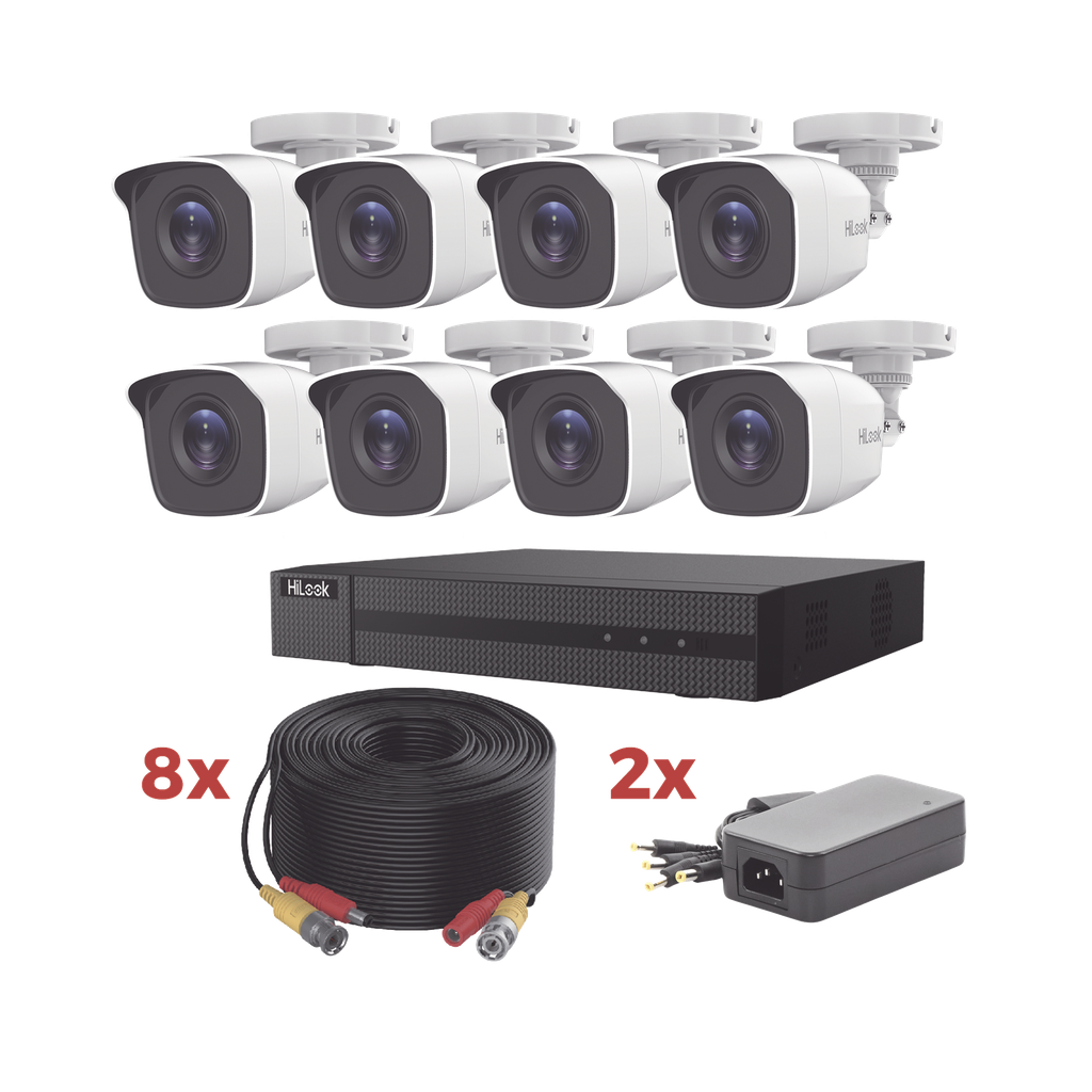 [HL1080P8B] Kit TurboHD / DVR 8 Canales 1080p Lite / 8 Cámaras bala 1080p metalicas / 8 cables de 20 metros / 2 fuentes de 4 canales