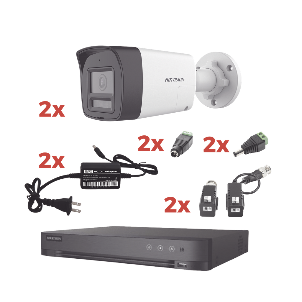[KH-1080P-2B-TWA] Kit Audio Bidireccional TurboHD 1080p / DVR 4 Canales / 2 Cámaras Bala (Exterior) con Bocina y Microfóno Integrado / 2 Fuentes de Poder / Accesorios