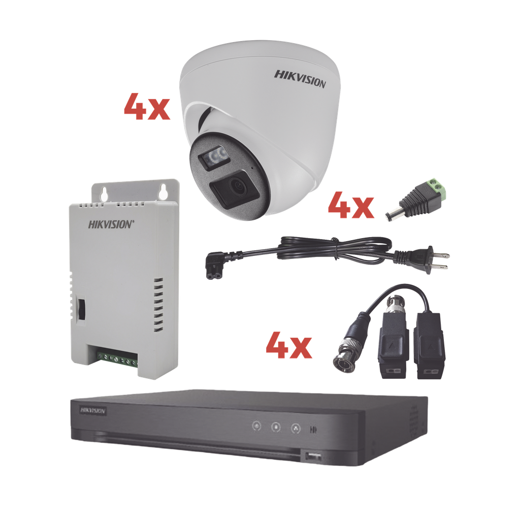 [KH-1080P-4E-TWA] Kit Audio Bidireccional TurboHD 1080p / DVR 4 Canales / 4 Cámaras Eyeball (Exterior) con Bocina y Microfóno Integrado / 1 Fuente de Poder / Accesorios