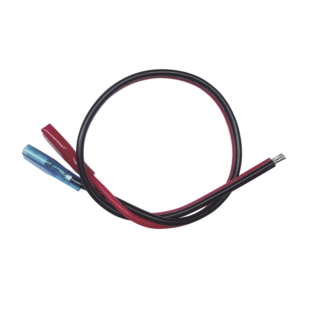 [CBRNF1P30D] Cables en paquete dual / cable rojo y negro / 30 cm / terminal F1 en un extremo / puntas libres en el otro / Conexión a baterías de respaldo.
