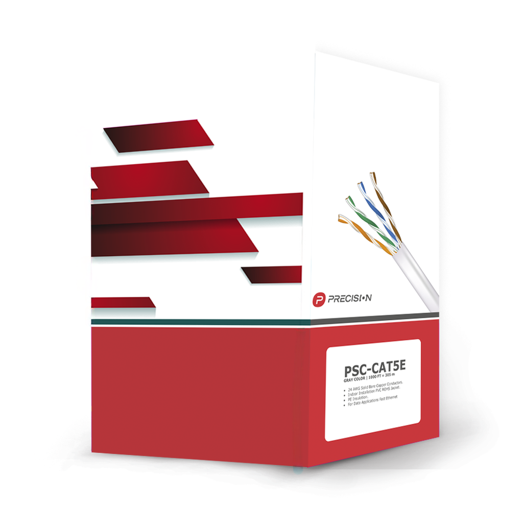 [PSC-CAT5E] Bobina de cable de UTP de 4 pares Cat5e de 305 m (1000 ft), 100% Cobre, PVC ROHS, Color Gris, 24 AWG, Uso en Interior, Para Aplicaciones de Voz, Datos y Video