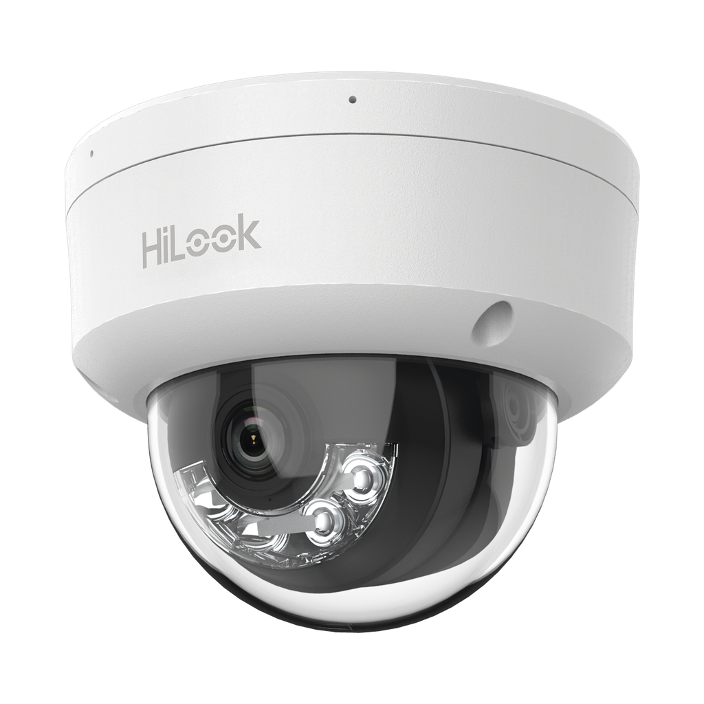 IPC-D140HA-LUC [Dual Light] HiLook Series / Domo IP de 4 Megapixel / Uso en interior / Lente 2.8 mm / 20 mts IR + 20 mts Luz Blanca / Micrófono Integrado / ACUSENSE Lite / PoE / dWDR / H.265+ / ONVIF