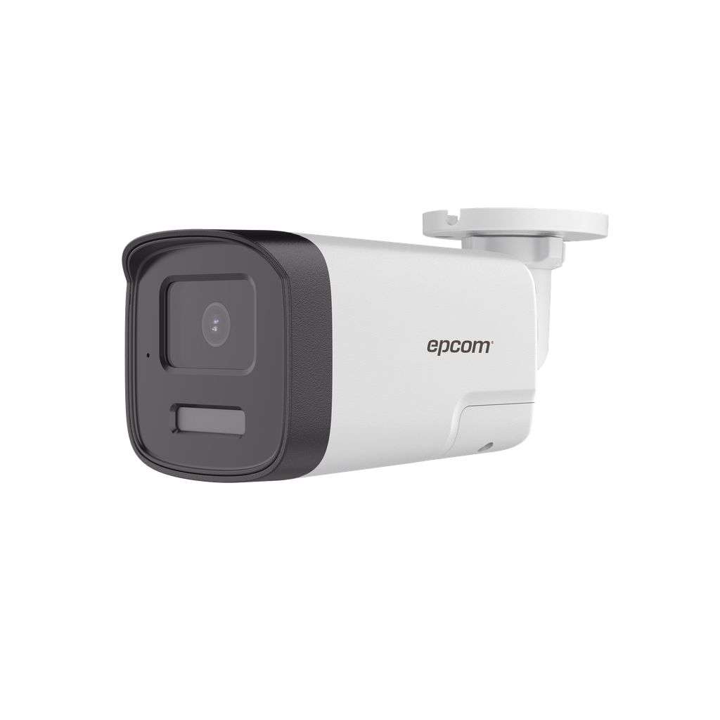 B4K-TURBO-EX4 [Audio Bidireccional + Dual Light + ColorVu] Bala TURBOHD 4K (8 Megapixel) / Lente 2.8 mm / 40 mts IR EXIR + 40 mts Luz Blanca / Micrófono y Bocina Integrado / Exterior IP67 / Metal / dWDR