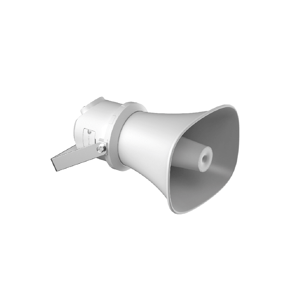DS-QAZ1307G1T-E(C) Bocina (Altavoz IP ) | Tipo Trompeta | 7 Watts | PoE+ | Exterior IP67 | Metal | Voceo en tiempo real | Calendarización de audios | Síntesis de Voz (TTS) | Entrada de alarma